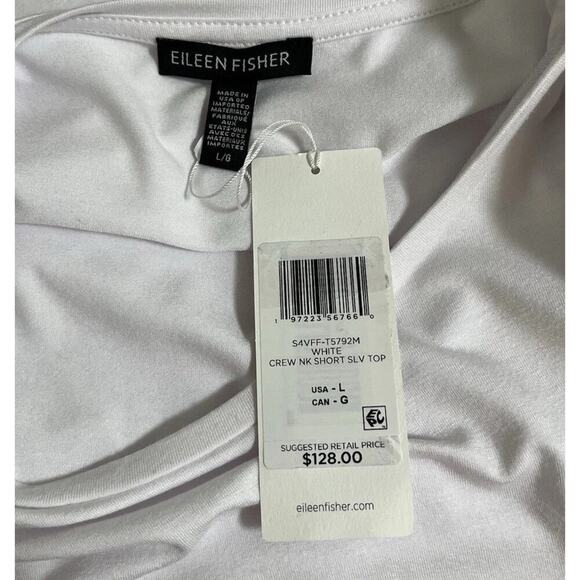Eileen Fisher Viscose Crew Neck Tee Shirt Size L White Minimalist Closet Staple - Picture 3 of 4
